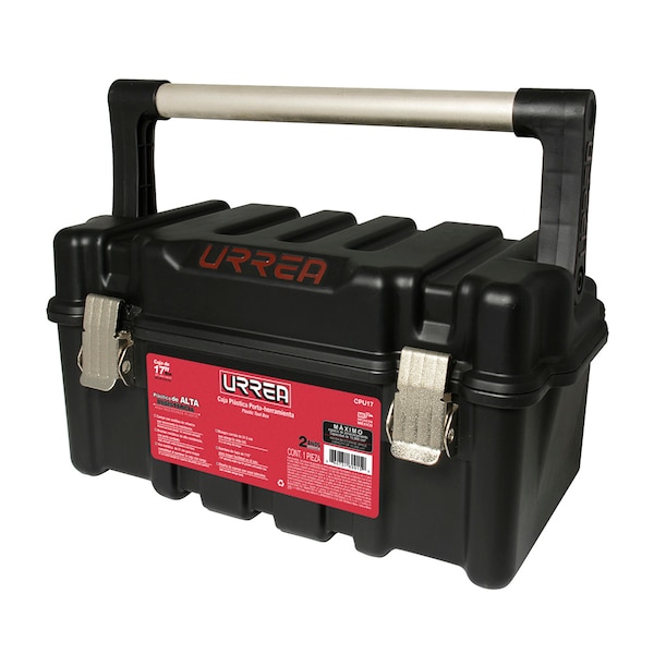 Tool Box, Plastic, Black, 17 in W x 9-1/2 in D x 8-1/2 in H